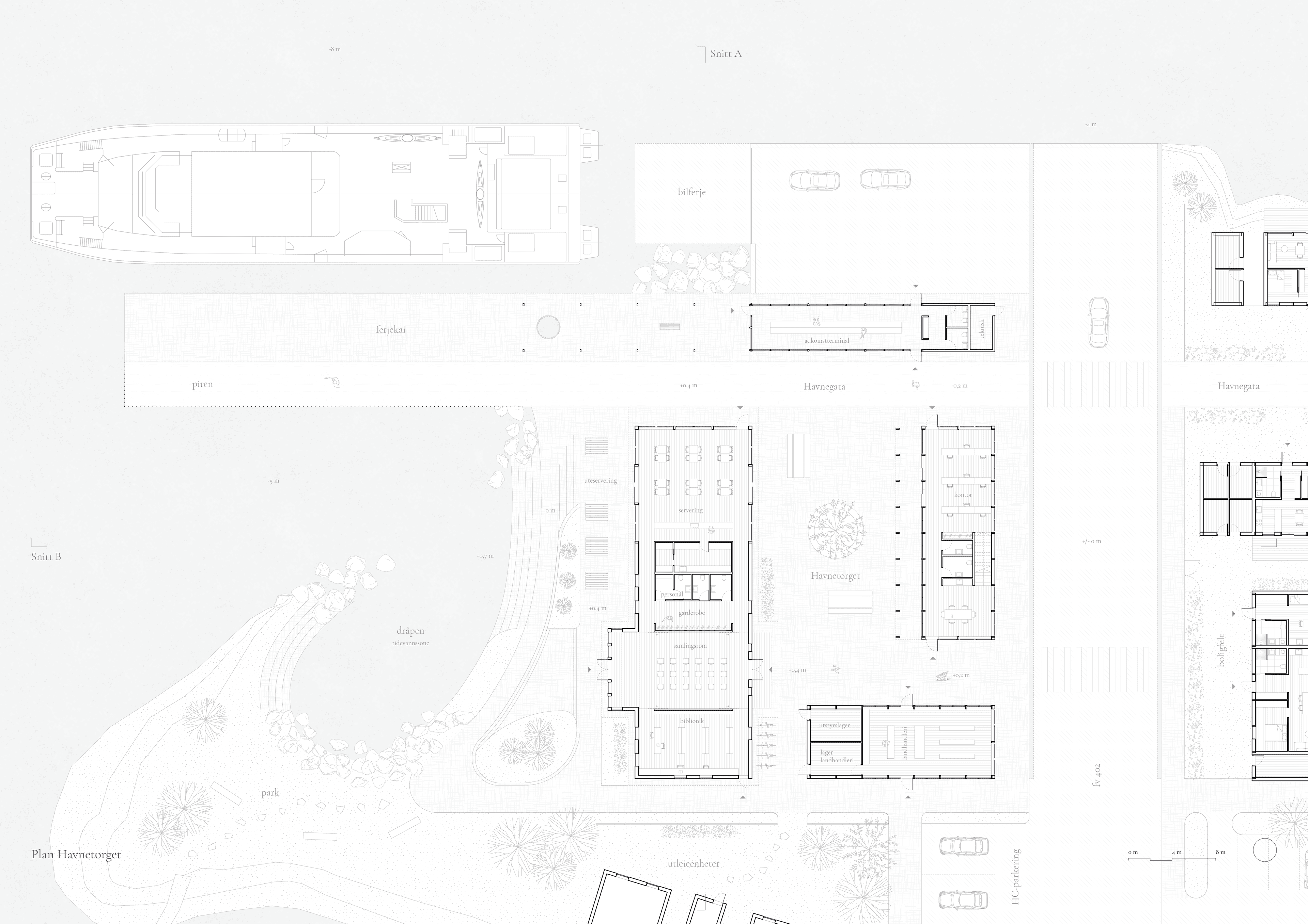 Havnetorget plan og snitt 1